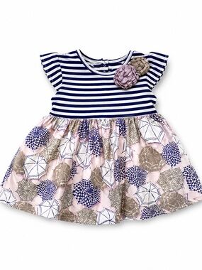 Marmellata Navy Striped Top with Pink & Gray Floral Skirt Dress